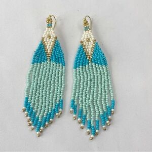 Turquoise Multi Colored Seed Bead Tassel Hook Earrings